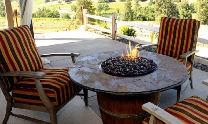 wine barrel fire pit tables made from 100% Reclaimed Wine Barrels