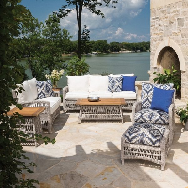 White and Blue-Patterned Exterior Furniture