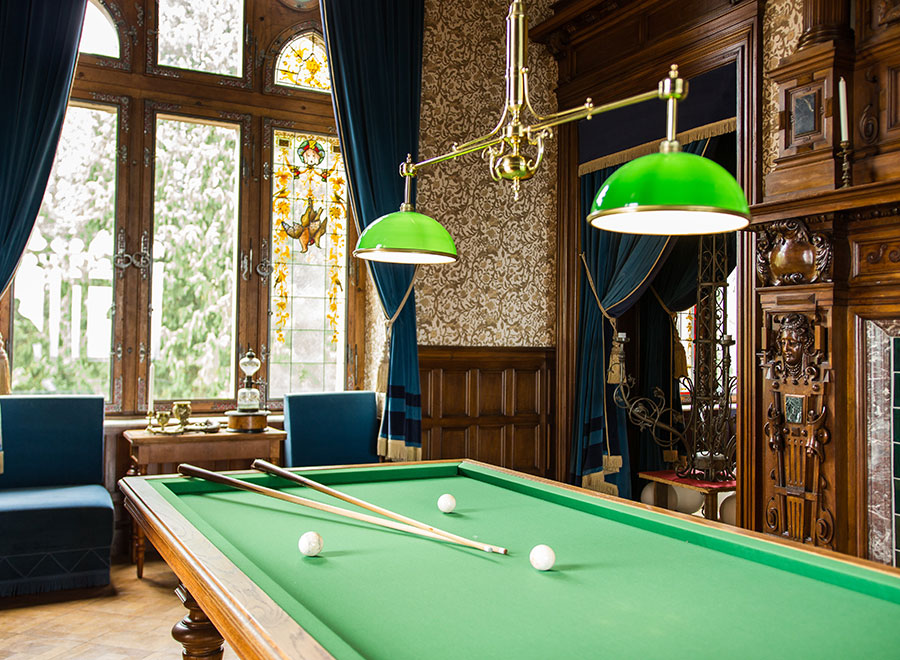 Bright Green Pool Table and Sticks